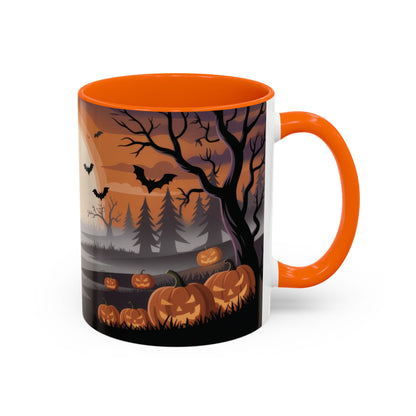 Halloween Pumpkin Forest Mug, Spooky Sunset Landscape Coffee Cup, Gothic Fall Gift for Her - Him, Accent Coffee Mug (11, 15oz)