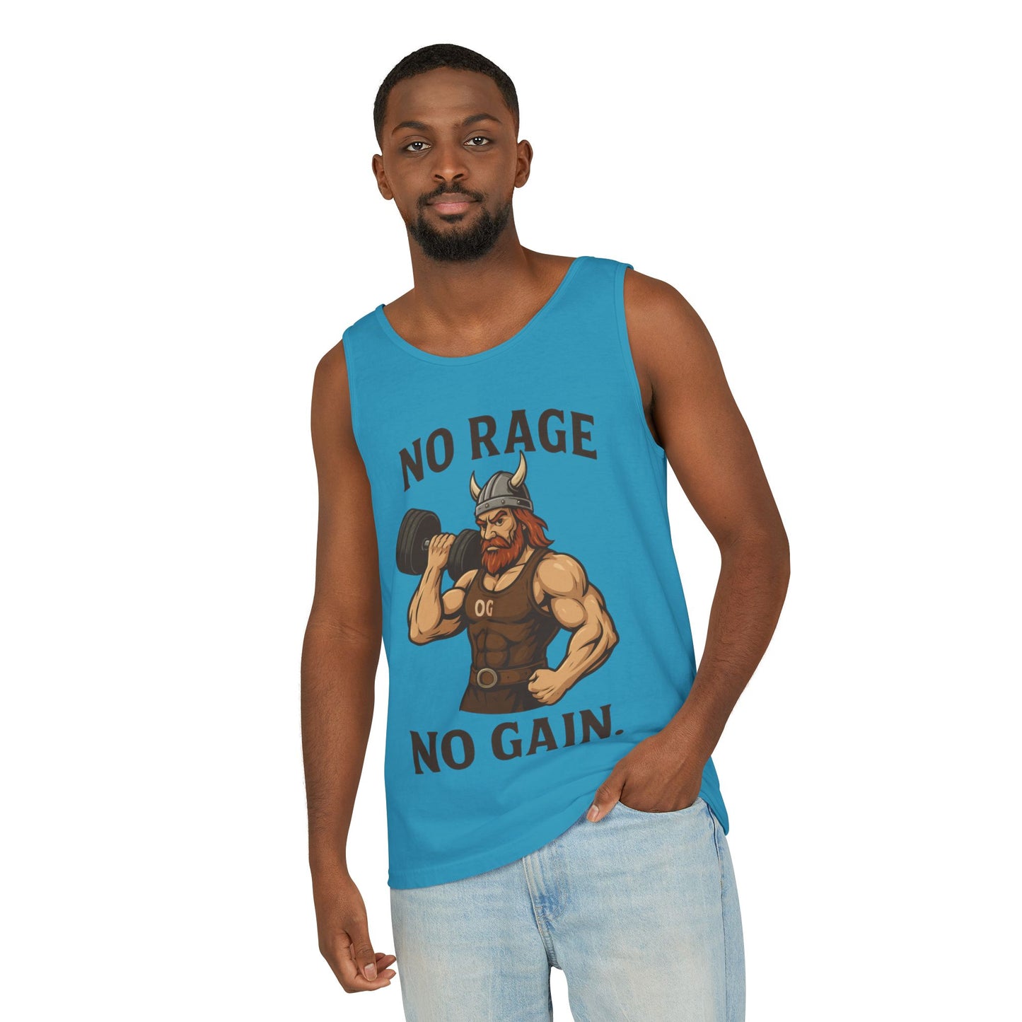 No Rage No Gain Viking Gym Tank Top, Funny Muscle Workout Tee, Barbarian Fitness Tank for Men, Gym Wear, Workout Gear, Casual Summer Outfit