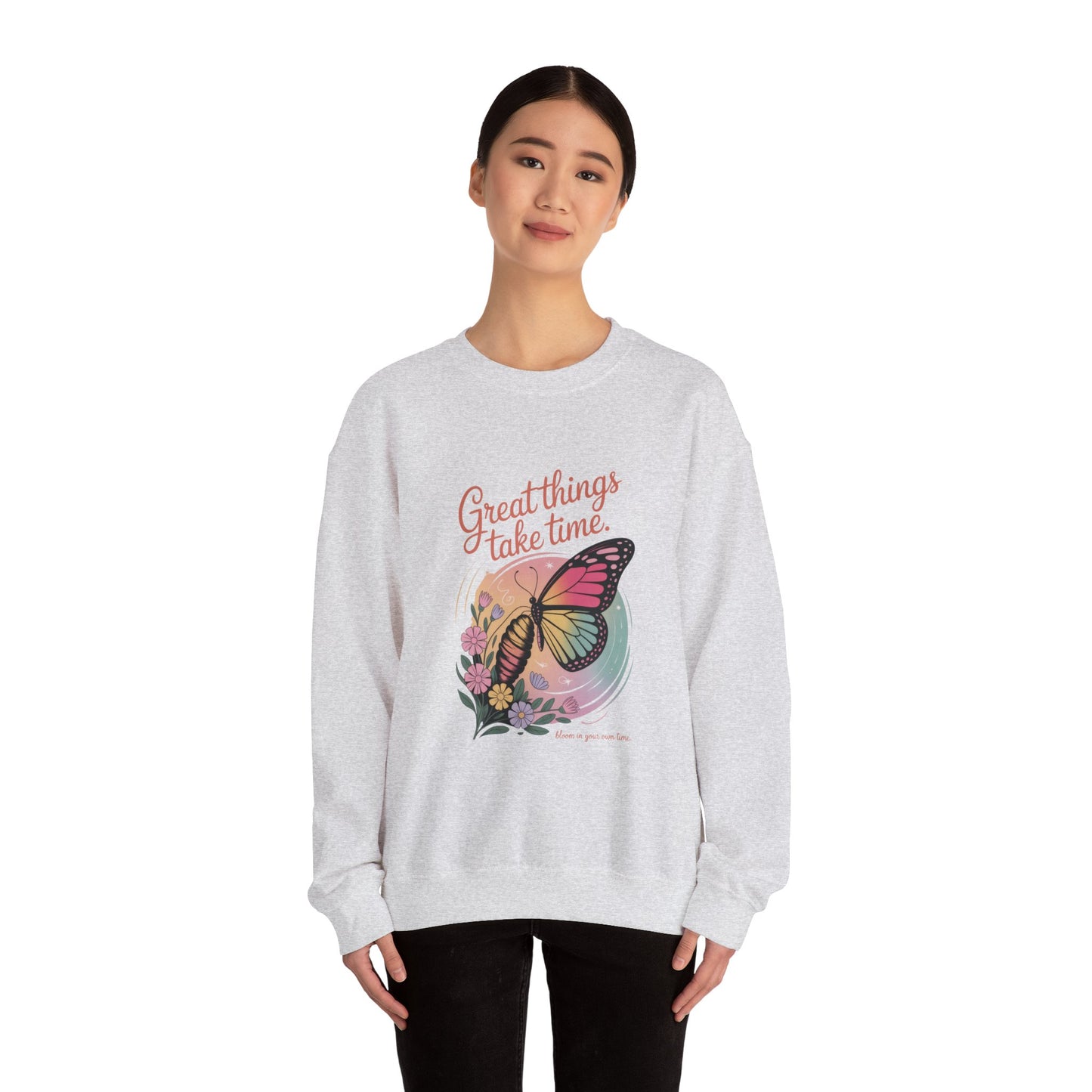Inspirational Butterfly Sweatshirt - Great Things Take Time, Cozy Unisex Crewneck, Perfect Gift for Nature Lovers, Relaxed Style, [...]