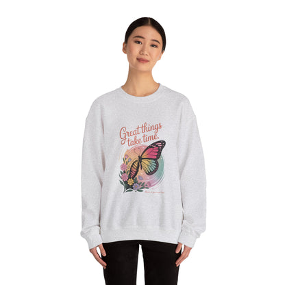 Inspirational Butterfly Sweatshirt - Great Things Take Time, Cozy Unisex Crewneck, Perfect Gift for Nature Lovers, Relaxed Style, [...]