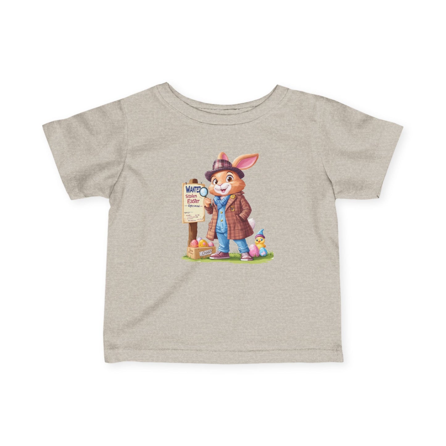 Detective Bunny Baby Tee - Cute Easter Egg Hunt Shirt for Infants 6-24 Months, Fun Spring Outfit with Mystery Bunny & Colorful Eggs