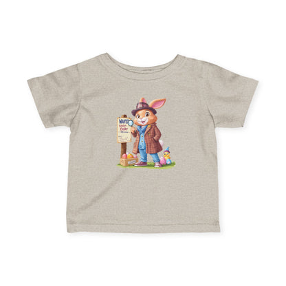 Detective Bunny Baby Tee - Cute Easter Egg Hunt Shirt for Infants 6-24 Months, Fun Spring Outfit with Mystery Bunny & Colorful Eggs