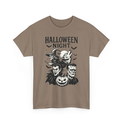 Halloween Night Men's T-Shirt, Classic Monsters Graphic Tee, Witch, Vampire, Frankenstein, Werewolf