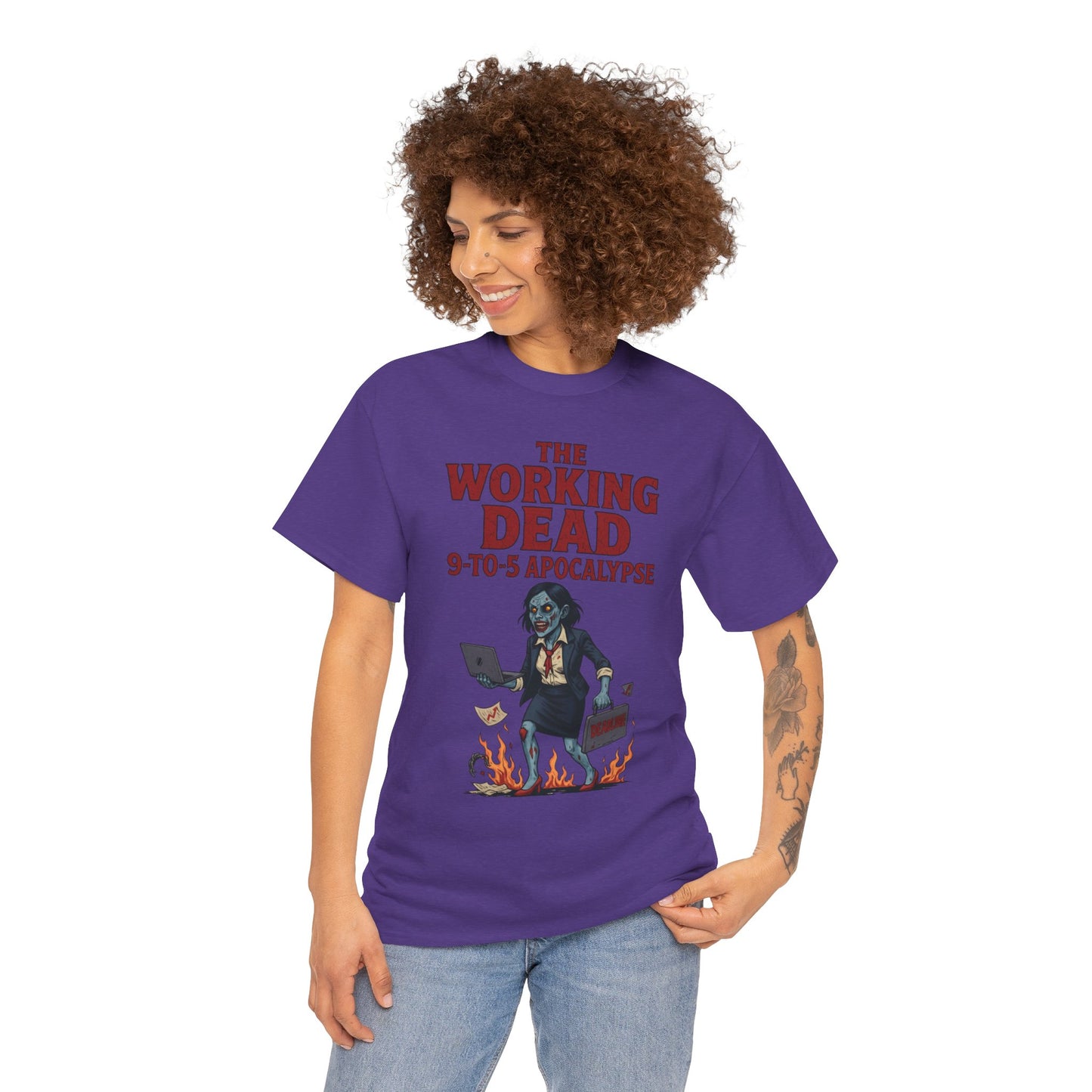 The Working Dead 9-to-5 Apocalypse Women's T-Shirt, Horror Office Zombie Top, Halloween Office Humor