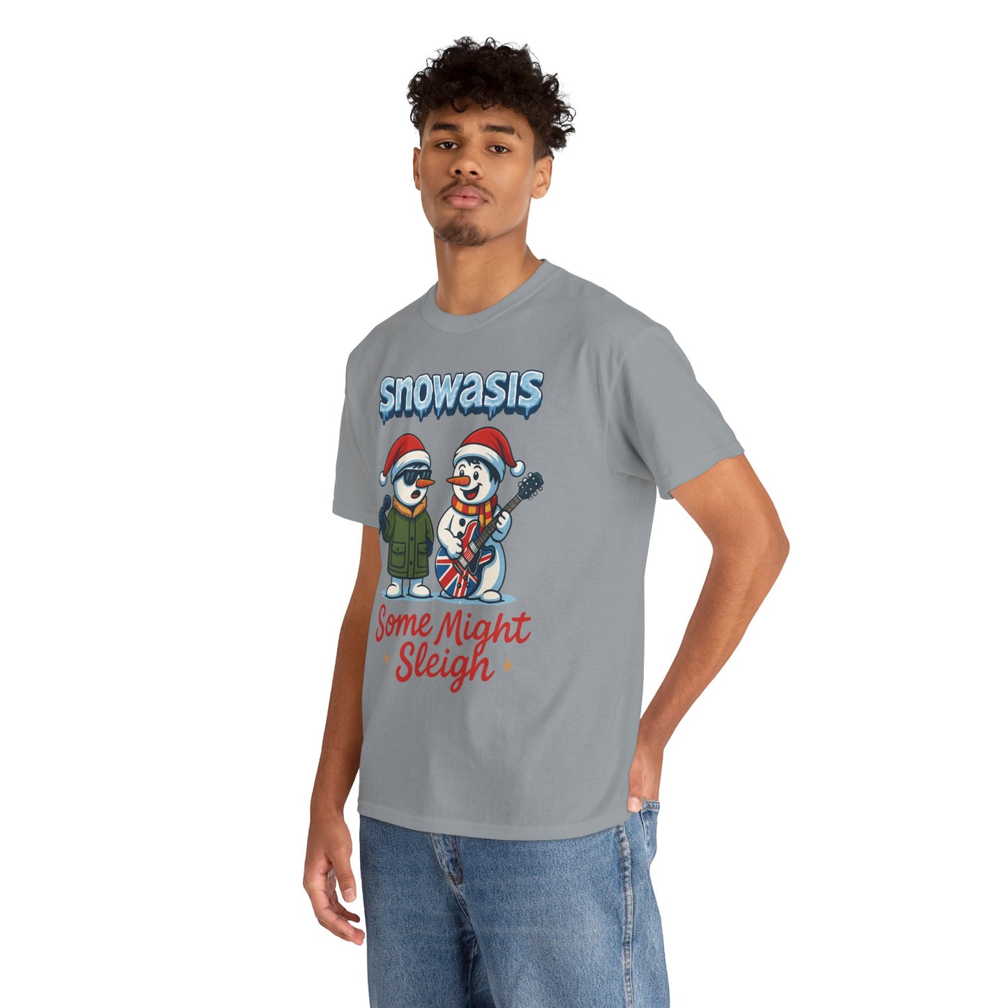 Funny Snowman Band Men's Christmas T-Shirt, Snowasis Some Might Sleigh Tee