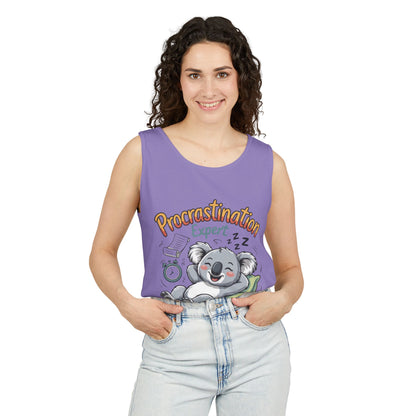 Procrastination Expert Womens Tank Top, Funny Gift for Lazy Days, Relaxed Fit Tee, Casual Summer Wear, Koala Graphic Top, Motivational Apparel