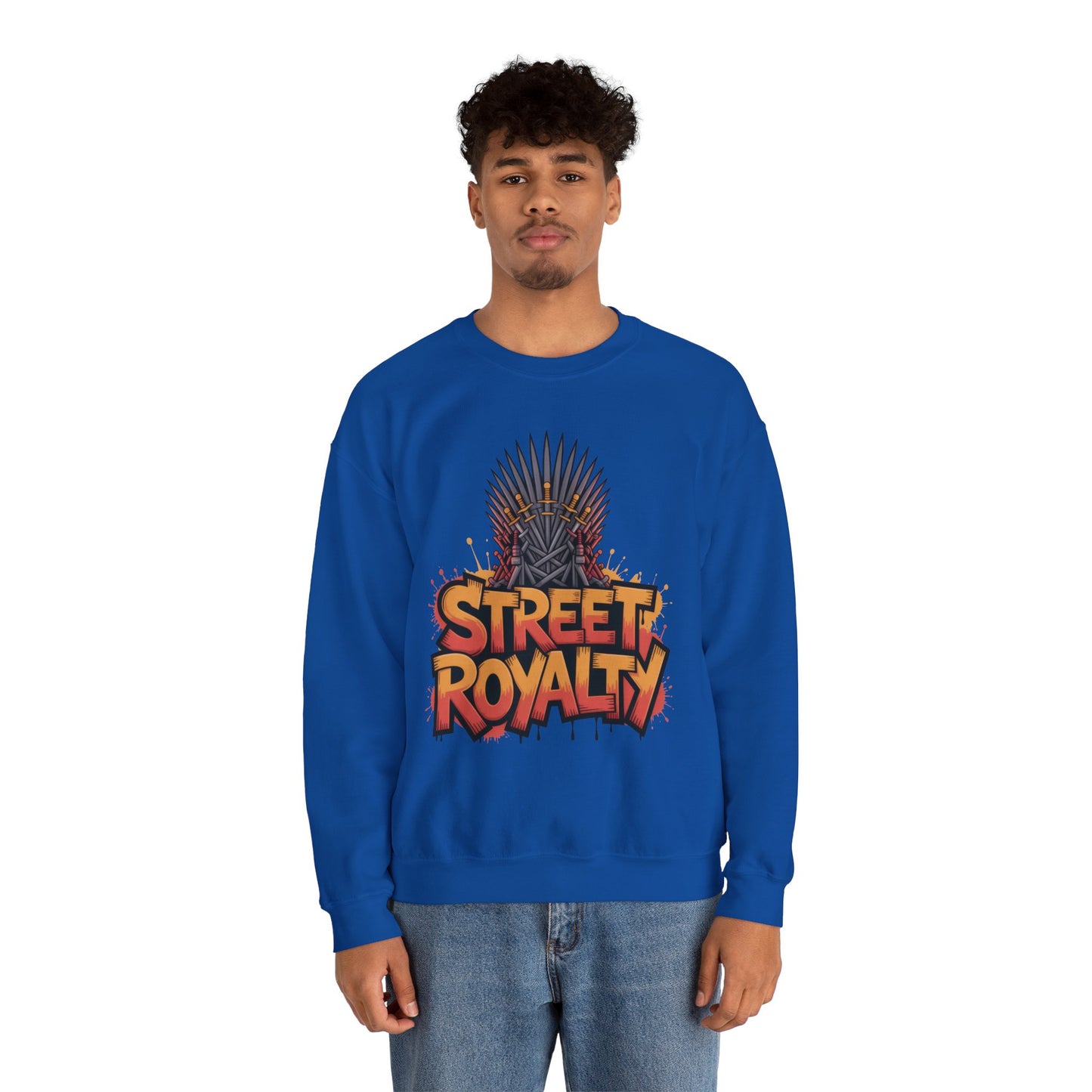 Street Royalty Men's Crewneck Sweatshirt, Graffiti Crown Graphic Pullover, Urban Streetwear Top for Men