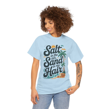 Salt in the Air Sand in My Hair Shirt, Beach Summer Vibes Graphic T-Shirt, Tropical Ocean Palm Design, Ocean-Themed Shirt, Gift Beach Lovers