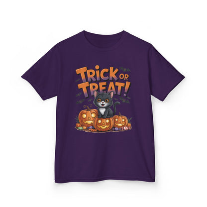 Girls Cute Black Cat Trick or Treat Halloween T-Shirt, Funny Pumpkin Cat Tee, Spooky Fall Shirt for Kids, Matching Family Halloween Shirts