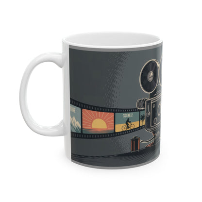 Vintage Movie Camera Ceramic Mug - Perfect Gift for Filmmakers, Photographers, Movie Lovers, Cinematic Coffee Cup, Retro Movie Lover Mug