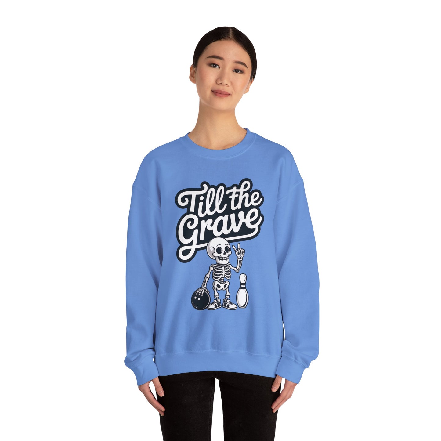 Funny Skeleton Bowling Sweatshirt, Womens Crewneck, Halloween Gift, Casual Wear, Till the Grave Sweatshirt, Bowling Lover Apparel