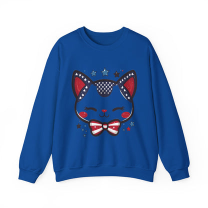 Cute Patriotic Cat Graphic Sweatshirt, Cozy Women's Crewneck, Cat Lover Gift, Fourth of July, Perfect for Holidays and Celebrations