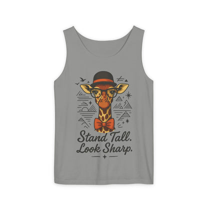 Giraffe Inspirational Tank Top, Stand Tall Look Sharp Shirt, Unisex Summer Apparel, Cute Animal Gift, Zoo Lover's Fashion