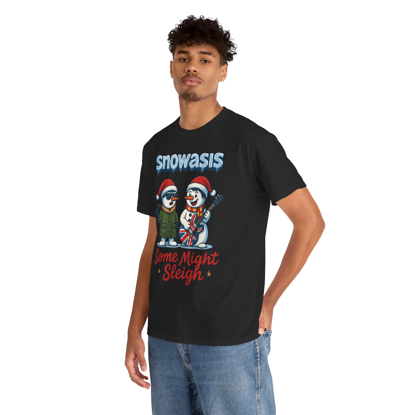 Funny Snowman Band Men's Christmas T-Shirt, Snowasis Some Might Sleigh Tee