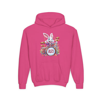 Kids Easter Bunny Drummer Hoodie - Fun Spring Sweatshirt for Children, Cute Bunny Playing Drums, Unique Easter Gift Idea