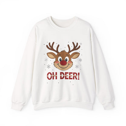 Womens Oh Deer Christmas Sweatshirt, Cute Reindeer Holiday Pullover, Women's Crewneck Sweatshirt