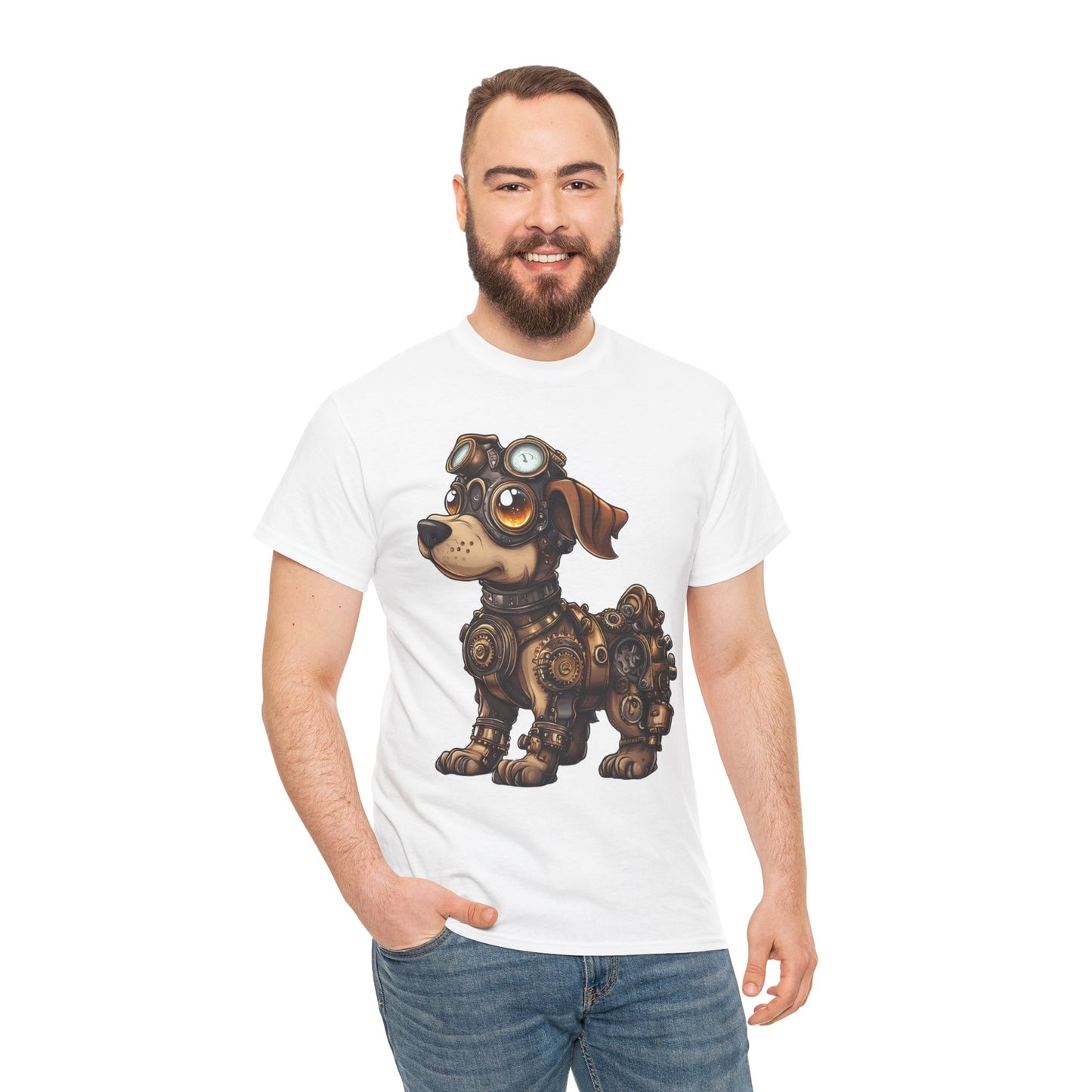 Cyberpunk Pup Design Mens Tee, Steampunk Dog Tee, Dog Lover Gift, Vintage Style, Fun Graphic Tee, Quirky Pet Apparel