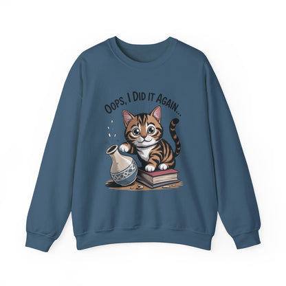 Cute Cat Oops! I Did It Again Sweatshirt, Funny Pet Lover Gift, Cozy Crewneck for Cat Moms, Purrfect for Birthdays, Casual Wear
