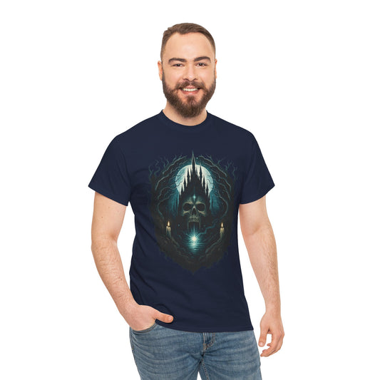 Gothic Skull Castle Men's T-Shirt, Dark Horror Haunted Night Graphic Tee, Halloween Shirt