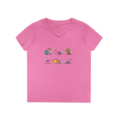 Ladies V-Neck T-Shirt, Fit Fun Pilates Figure Womens T-Shirt, Cute Workout Tee, Funny Yoga Gym Top for Women