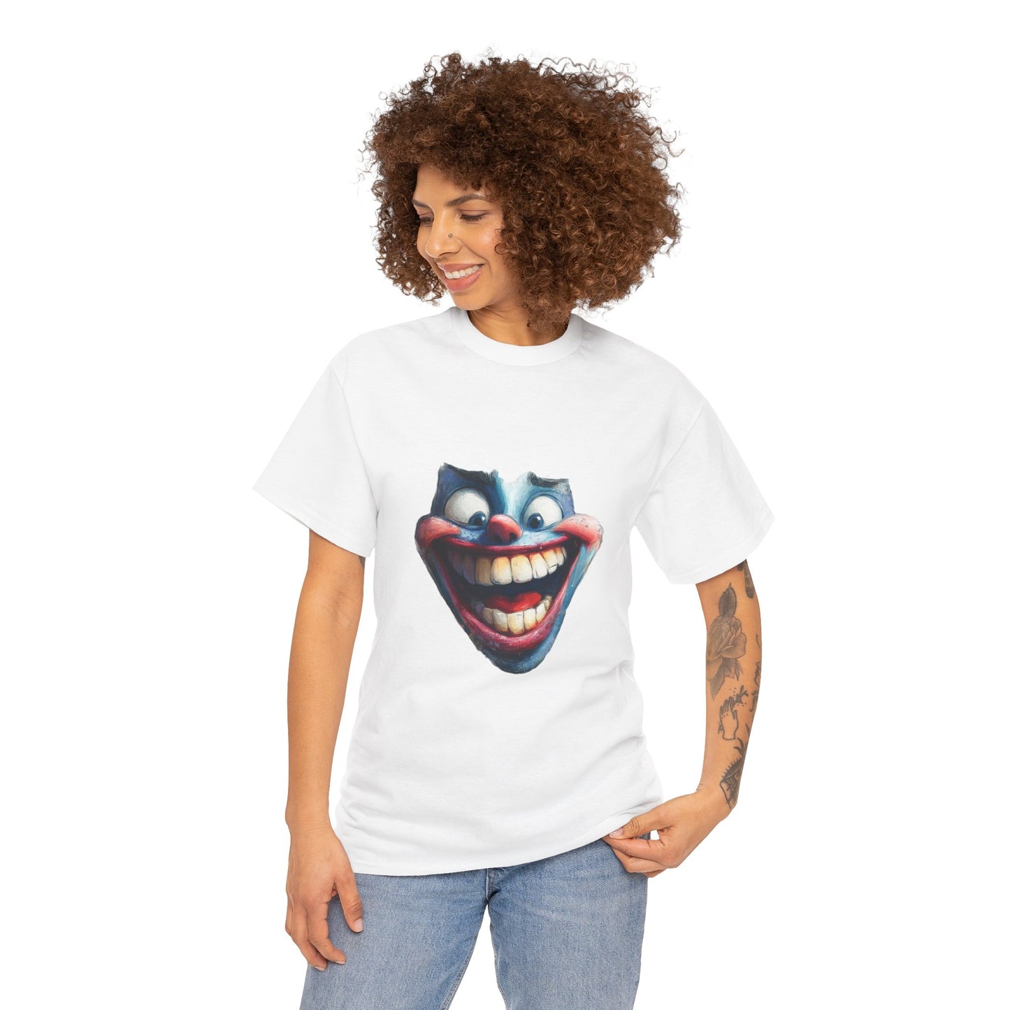 Funny Clown Face Unisex Heavy Cotton Tee, Creepy Clown Face T-Shirt, Humor T-Shirt,Clown Theme Shirt, Funny Horror Graphic Tee