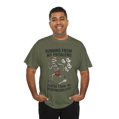 Skeleton Runner Tee for Men, Undead Jogging Club Shirt, Halloween T-Shirt, Gift for Runners, Anxiety Humor Gift