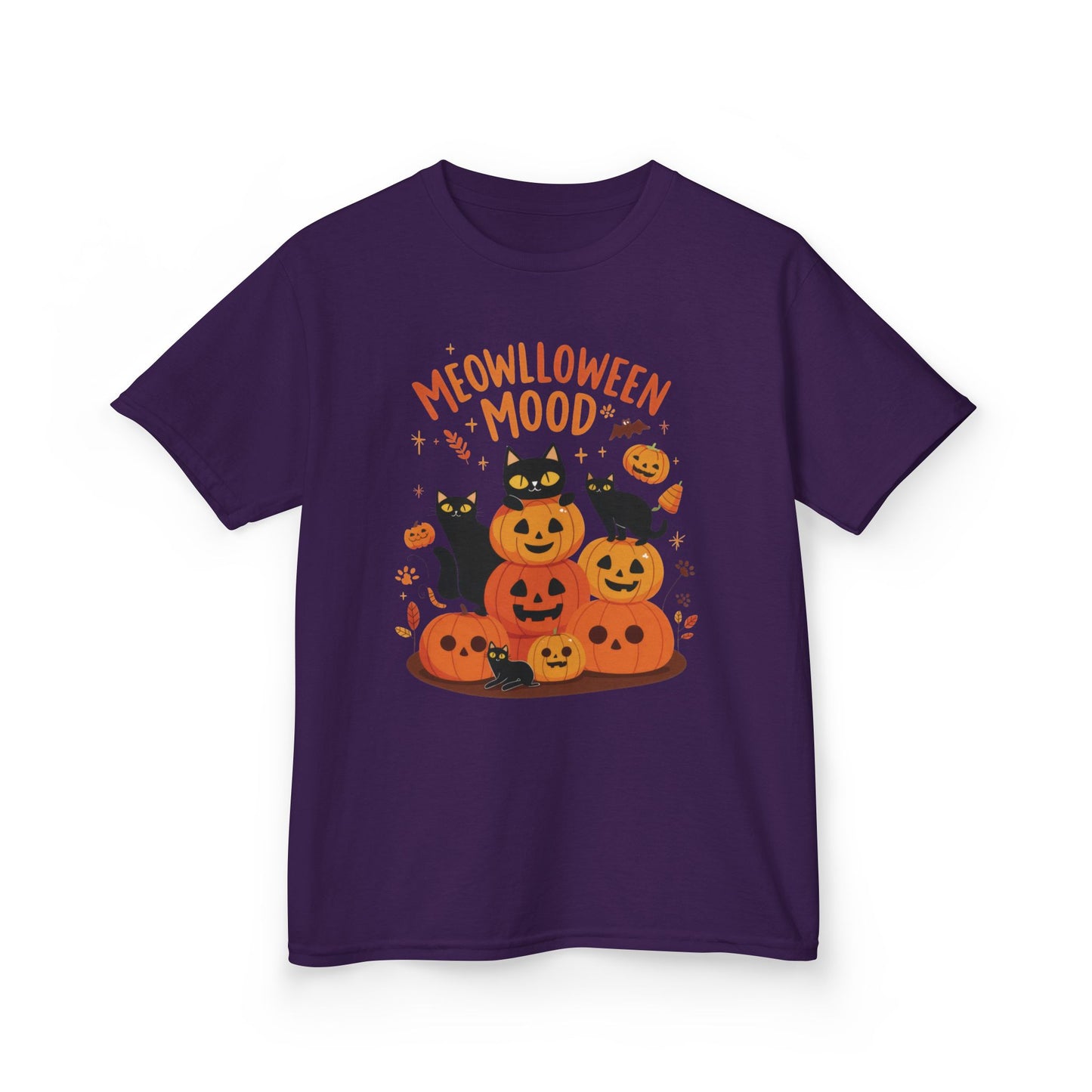 Meowlloween Mood Kids Shirt, Cute Black Cat Halloween T-Shirt for Girls and Boys, Funny Pumpkin Cat Tee, Cozy Fall Cat Lover Gift