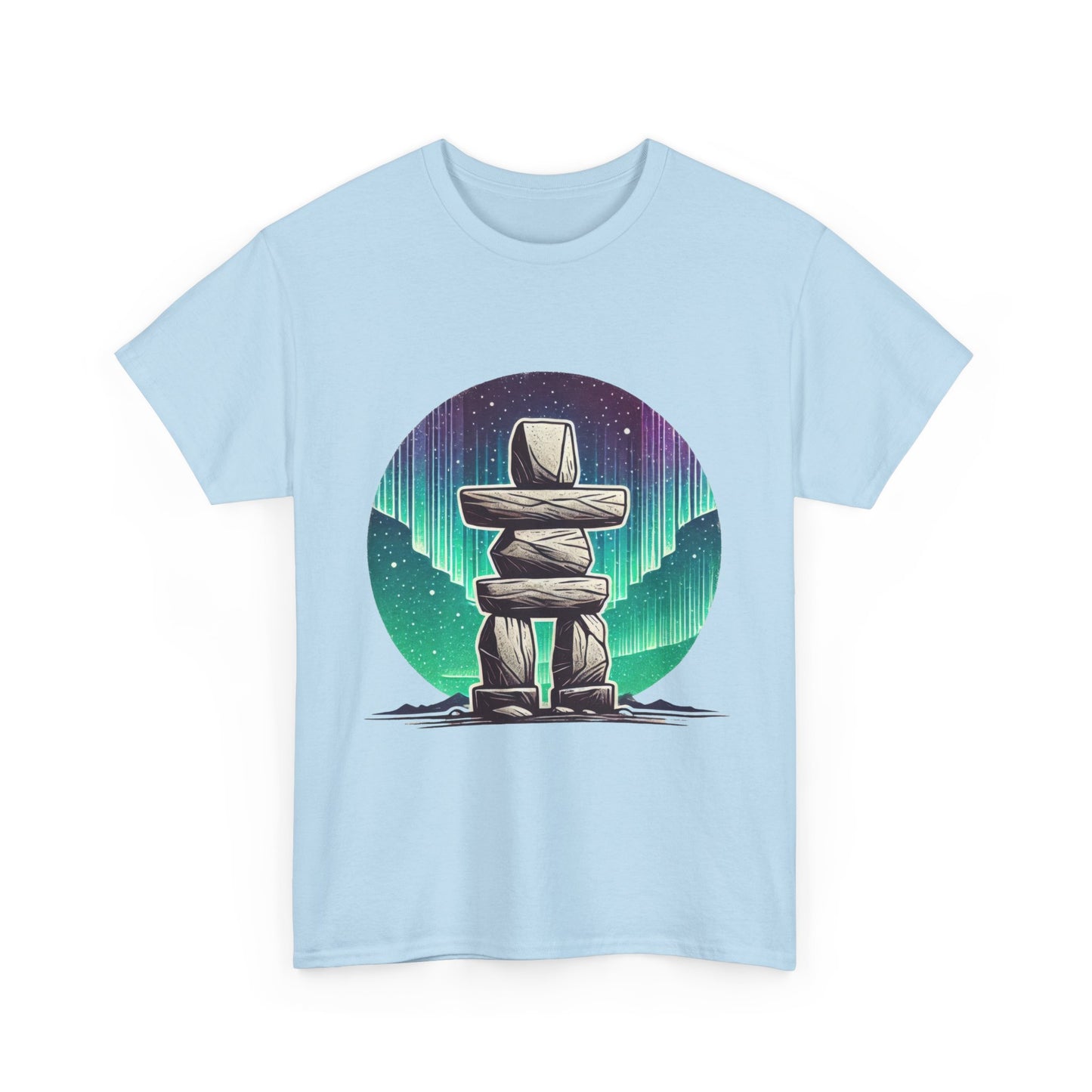 Aurora Stone Inukshuk Tee, Northern Lights Inukshuk T-Shirt,  Arctic Stone Stack Aurora Graphic Tee, Canada Inuit Symbol Shirt