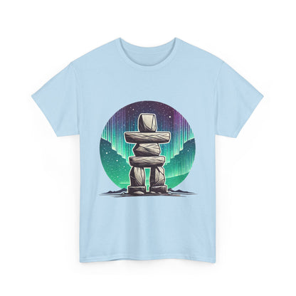 Aurora Stone Inukshuk Tee, Northern Lights Inukshuk T-Shirt,  Arctic Stone Stack Aurora Graphic Tee, Canada Inuit Symbol Shirt