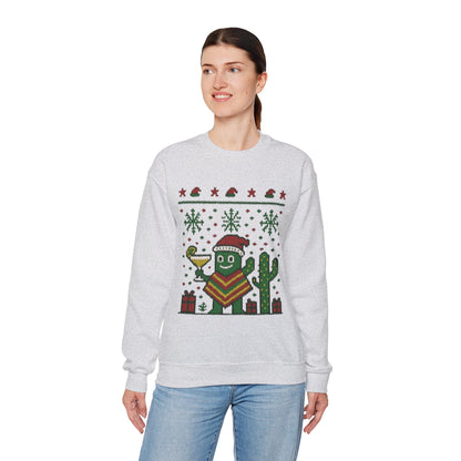 Festive Cactus Christmas Women's Sweatshirt, Funny Santa Hat Holiday Pullover, Women's Heavy Blend™ Crewneck Sweatshirt