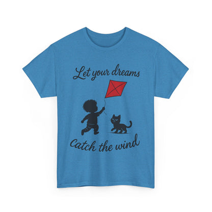 Cute Kid and Cat Design T-Shirt, Playful Gift for Cat Lovers, Summer Style, Cat Lover T-Shirt, Gift for Cat Owners, Women's Cotton T-Shirt