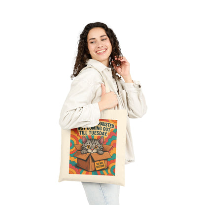 Socially Exhausted Cat Tote Bag, Funny Retro Cat in Box Canvas Bag, Do Not Disturb Comic Bag, Gift for Cat Lovers, Weekend Vibes