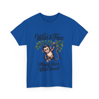 Wild & Free Monkey Shirt, Messy Hair Wild Heart Womens Tee, Cute Jungle Animal T-Shirt, Boho Adventure Graphic, Fun Nature Lover Gift