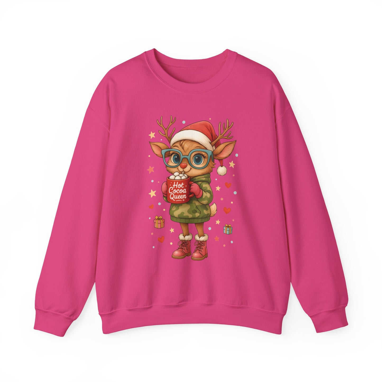 Hot Cocoa Queen Christmas Sweatshirt, Cute Cozy Holiday Reindeer Pullover