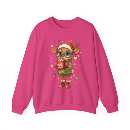 Hot Cocoa Queen Christmas Sweatshirt, Cute Cozy Holiday Reindeer Pullover