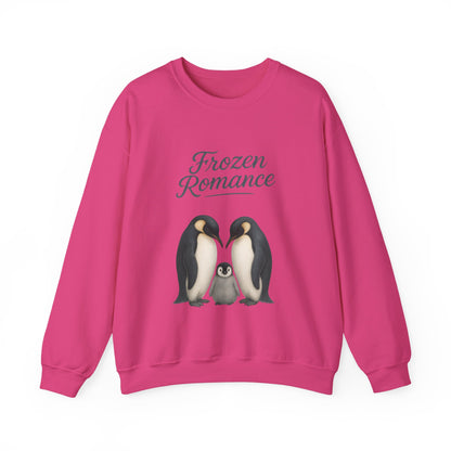 Womens Heavy Blend™ Crewneck Sweatshirt, Womens Frozen Romance Penguin Sweatshirt, Cute Animal Pullover, Romantic Graphic Top