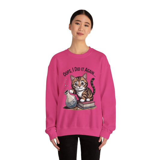 Cute Cat Oops! I Did It Again Sweatshirt, Funny Pet Lover Gift, Cozy Crewneck for Cat Moms, Purrfect for Birthdays, Casual Wear
