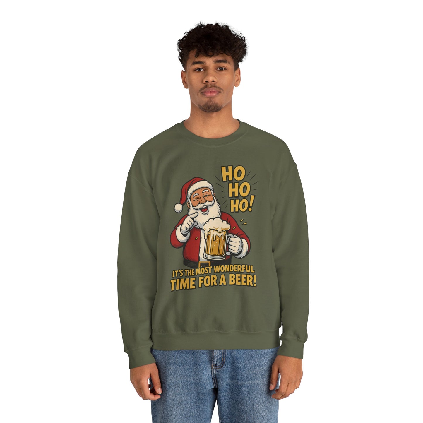 Funny Santa Beer Christmas Sweatshirt, Men's Holiday Pullover, Men's Heavy Blend™ Crewneck Sweatshirt