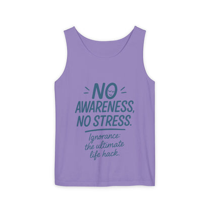 Womens No Awareness Racerback Tank Top, Funny No Stress Quote, Ignorance Life Hack, Workout Sleeveless Shirt, Motivational Shirt, Yoga