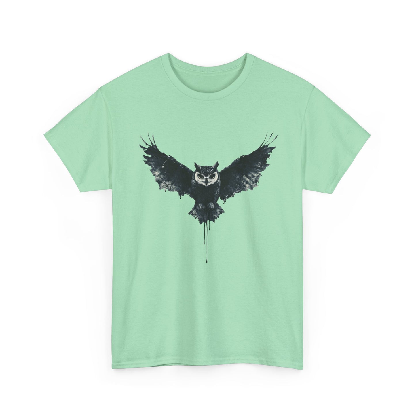 Cool Owl Graphic Unisex Heavy Cotton Tee, Flying Owl Ink Art T-Shirt, Nature Lover Gift, Animal Print Tee, Gothic Bird Graphic Tee