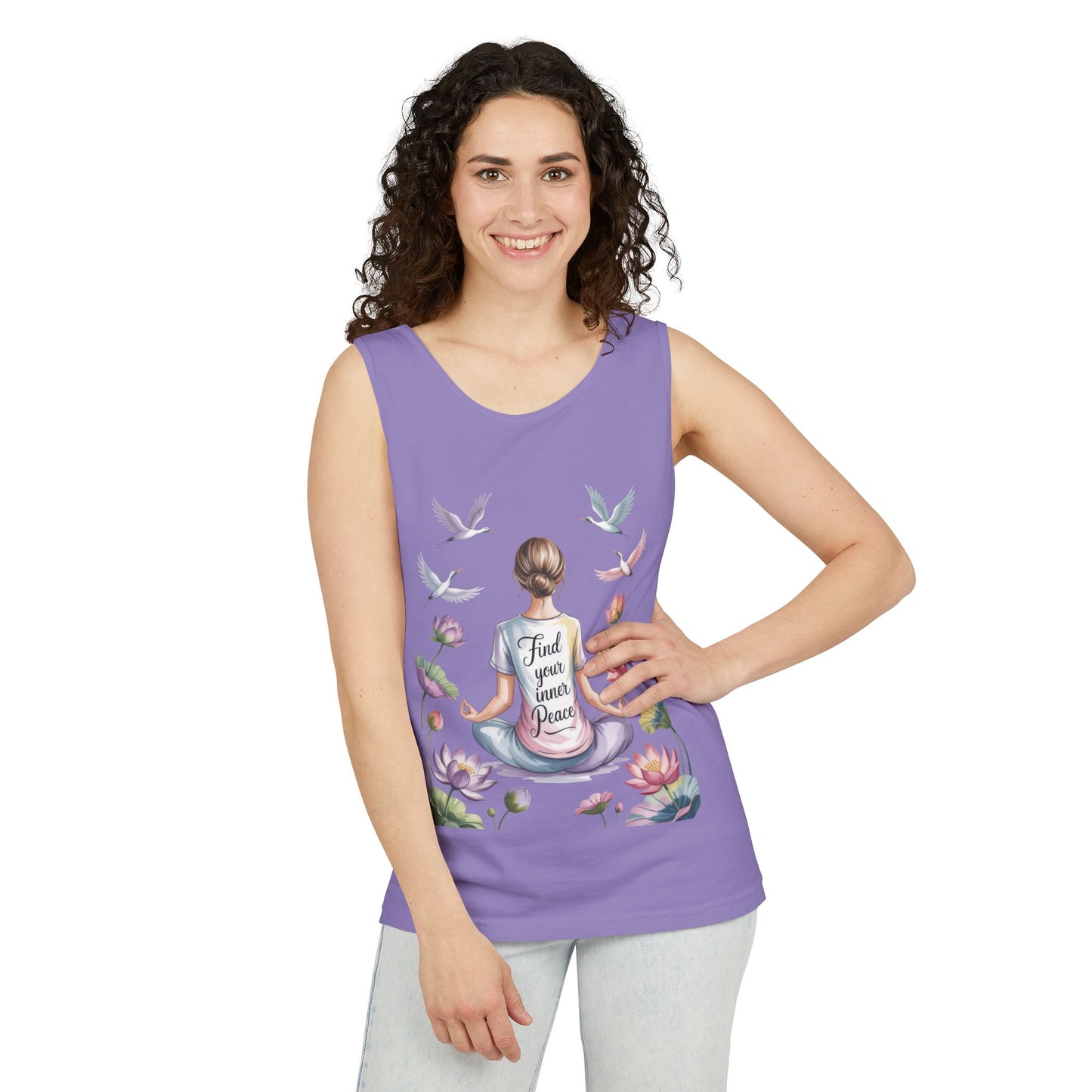 Meditation Floral Womens Tank Top, Find Your Inner Peace, Yoga Apparel, Gift for Mindfulness, Summer Relaxed Wear