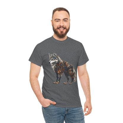 Steampunk Wolf Tee, Mechanical Wolf T-Shirt, Unisex Heavy Cotton Shirt, Graphic T-Shirt, Unique Design,Futuristic Animal Lover Gift Shirt