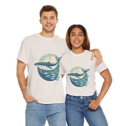 Whale and Fish Unisex Heavy Cotton Tee, Ocean Lover Shirt, Nature Tee, Sea Creature Gift, Casual Summer Top, Ocean Whale Graphic Tee