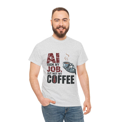 Men's AI Coffee T-Shirt, Funny Robot Humor Graphic Tee, Geek Job Joke Shirt for Him, Men's Heavy Cotton Tee, Sarcastic Work Shirt