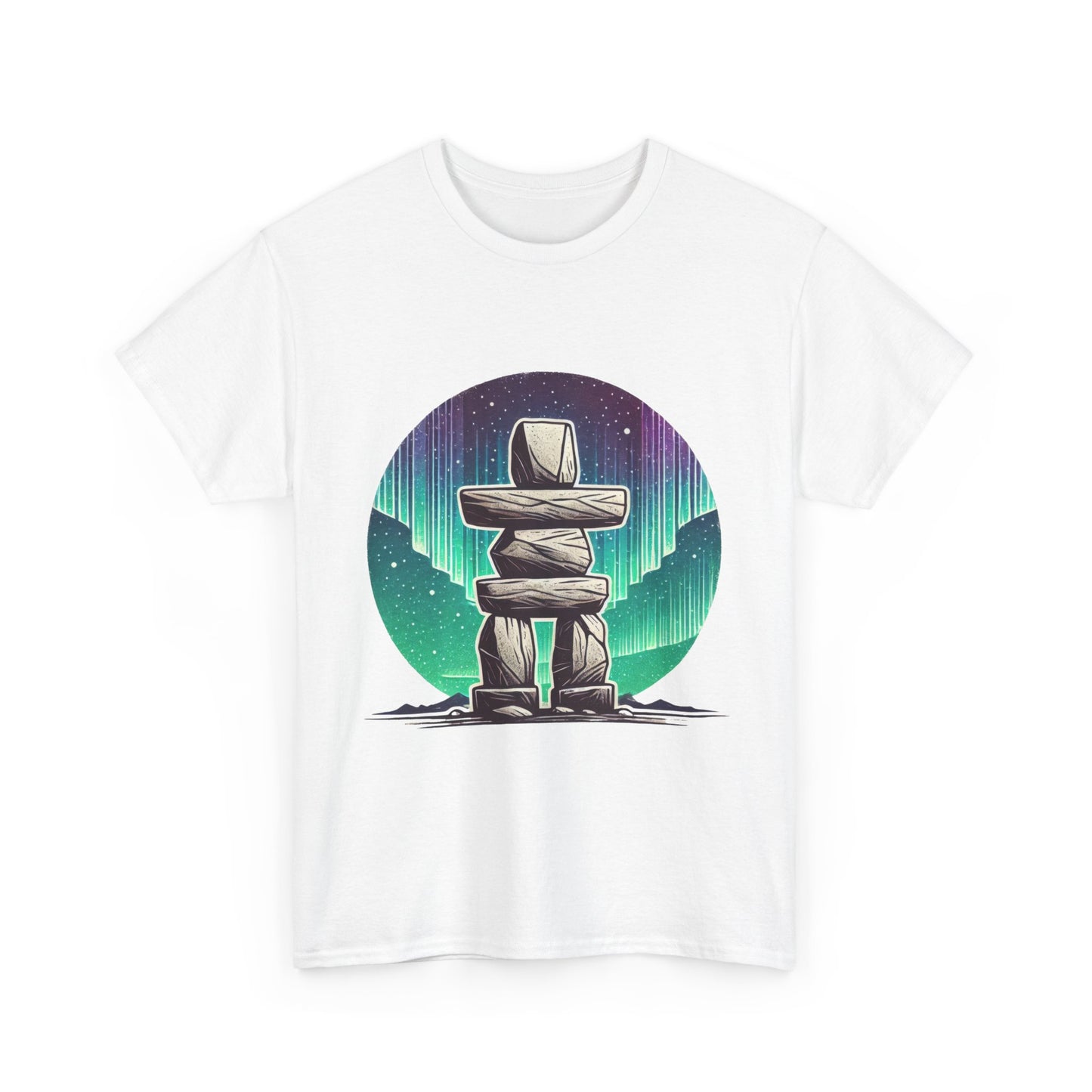 Aurora Stone Inukshuk Tee, Northern Lights Inukshuk T-Shirt,  Arctic Stone Stack Aurora Graphic Tee, Canada Inuit Symbol Shirt
