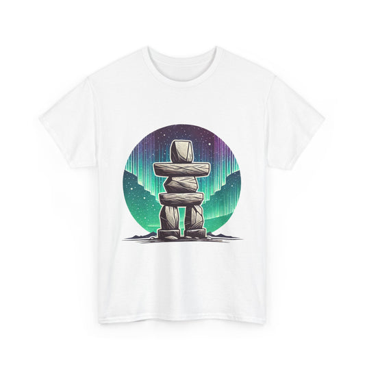 Aurora Stone Inukshuk Tee, Northern Lights Inukshuk T-Shirt,  Arctic Stone Stack Aurora Graphic Tee, Canada Inuit Symbol Shirt