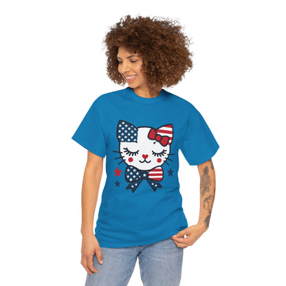 Patriotic Cat Women's Tee, Cute Cat Shirt, Women's T-Shirt, July 4th Outfit, Independence Day Gift, Animal Lover Apparel