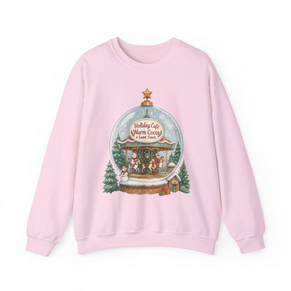Holiday Café Christmas Sweatshirt, Warm Cocoa Snow Globe Pullover