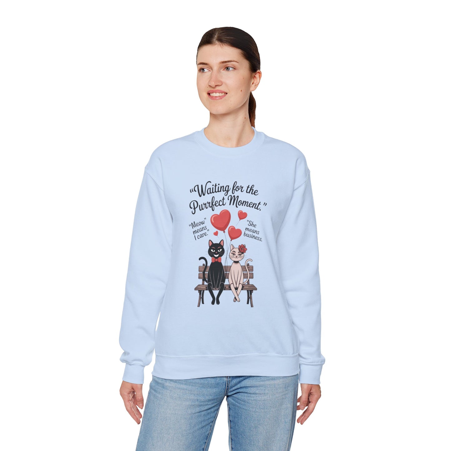 Cute Cat Lovers Womens Sweatshirt, Cozy Gift for Pet Owners, Perfect for Valentine's Day, Animal Lover Apparel, Relaxed Love Sweatshirt
