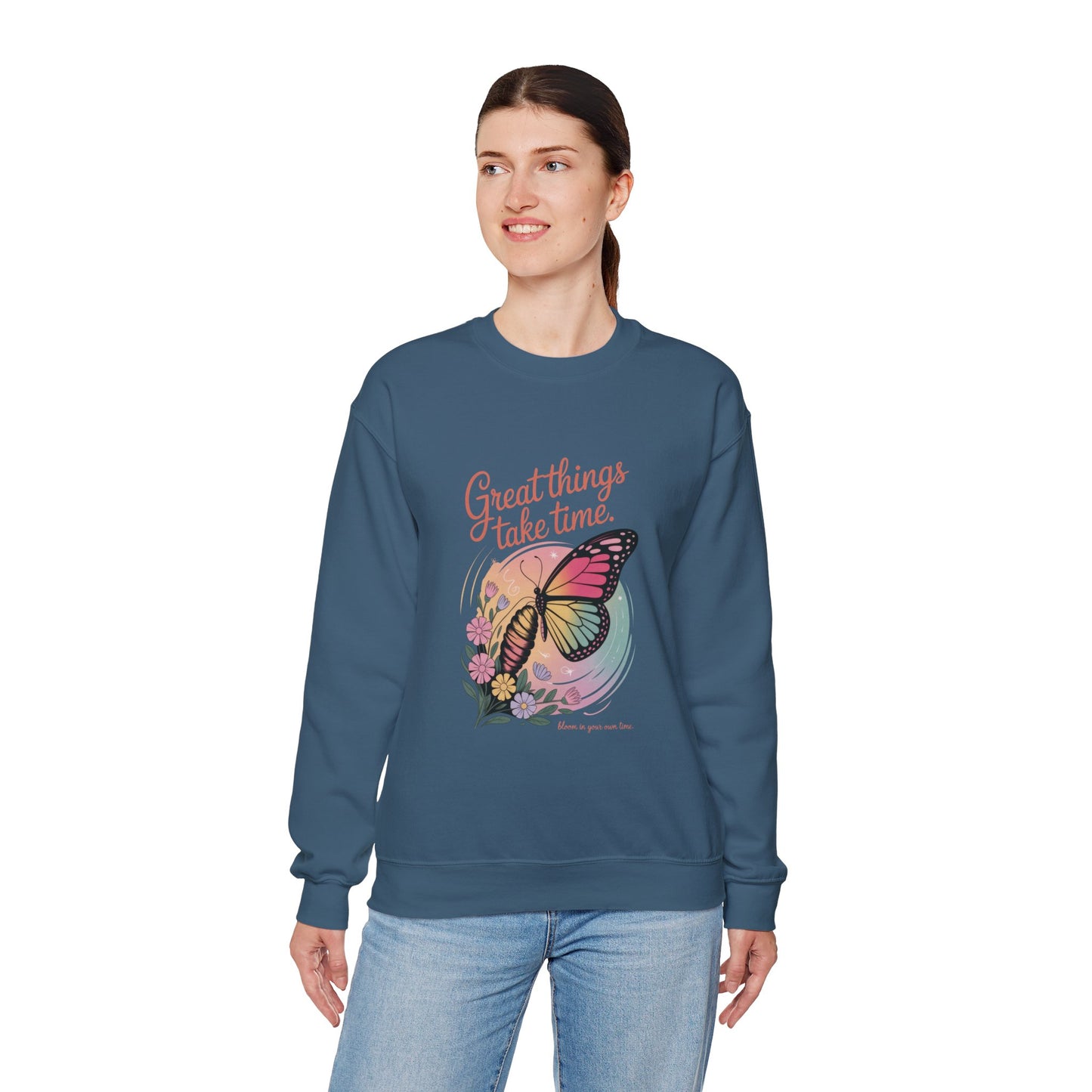 Inspirational Butterfly Sweatshirt - Great Things Take Time, Cozy Unisex Crewneck, Perfect Gift for Nature Lovers, Relaxed Style, [...]
